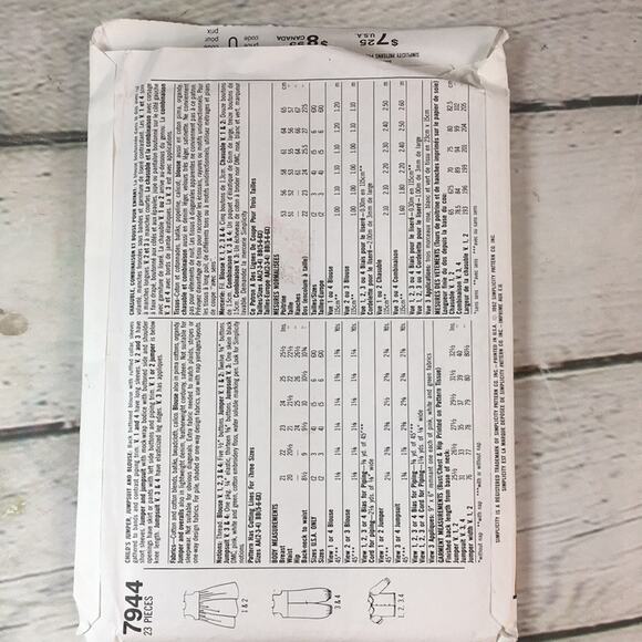 Vintage Simplicity 7944 Sewing Pattern Smock Dress Jumper Blouse Sz AA 2-4 - Picture 6 of 11